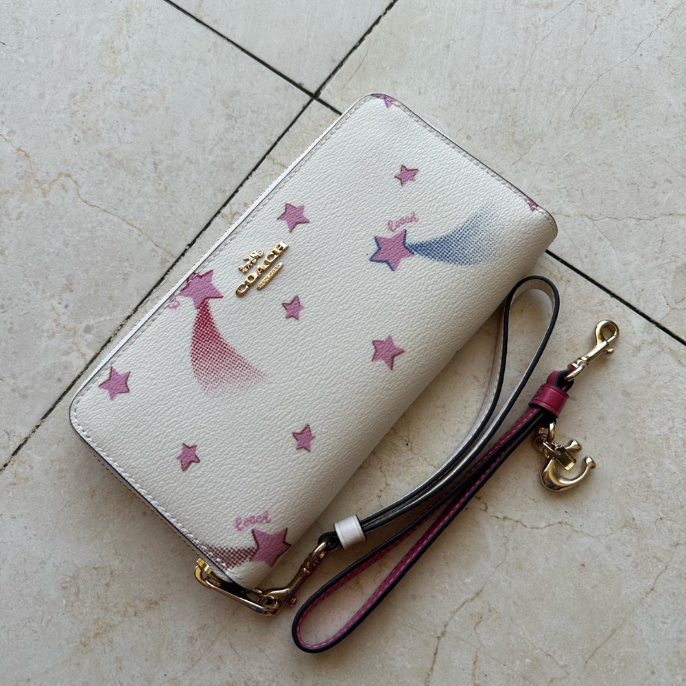 Pink and White Coach Star Wristlet